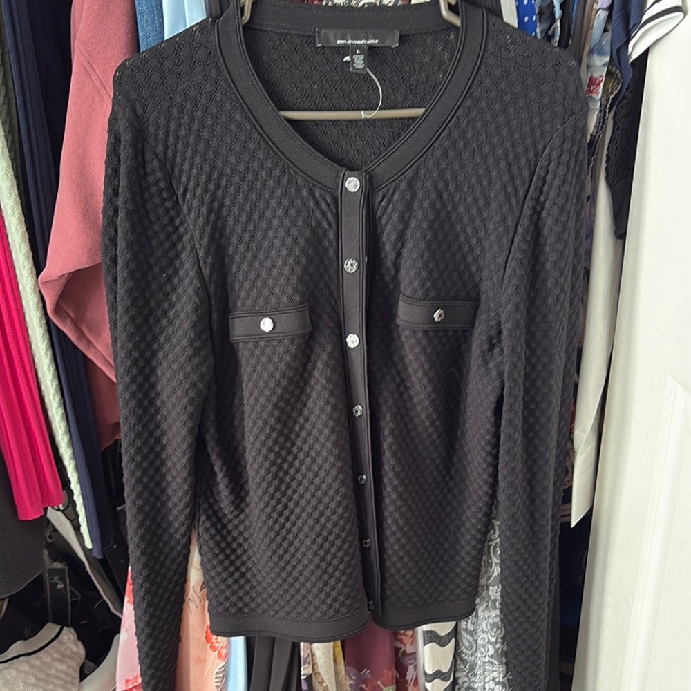 Whbm Black Cardigan with Button Details